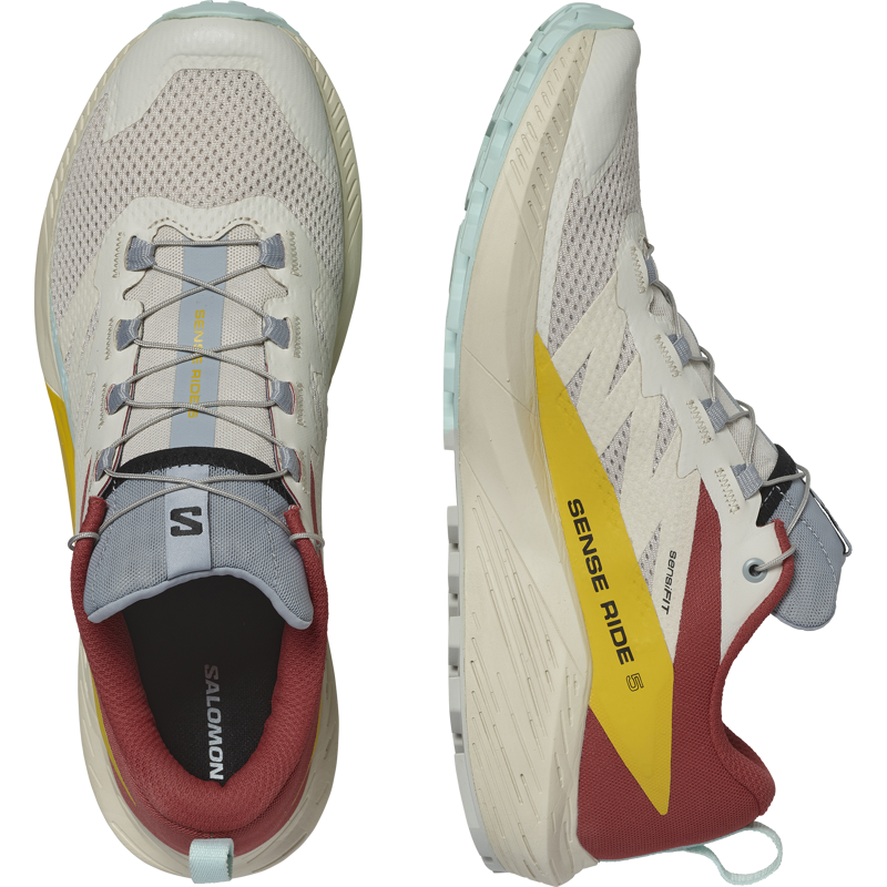 Salomon Sense Ride 5 Men's Trail Running Shoe in Rainy Day/Hot Sauce/Freesia-2